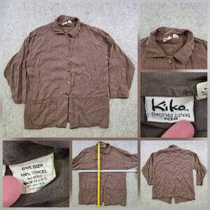 Kiko Jacket Womens One Size Brown Tencel Lyocell Button Front Relaxed Fit USA